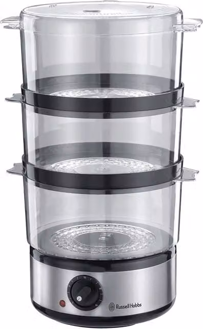 Russell Hobbs 3 Tier Stainless Steel Food Collection Steamer in Silver with Timer and Auto Shut-off