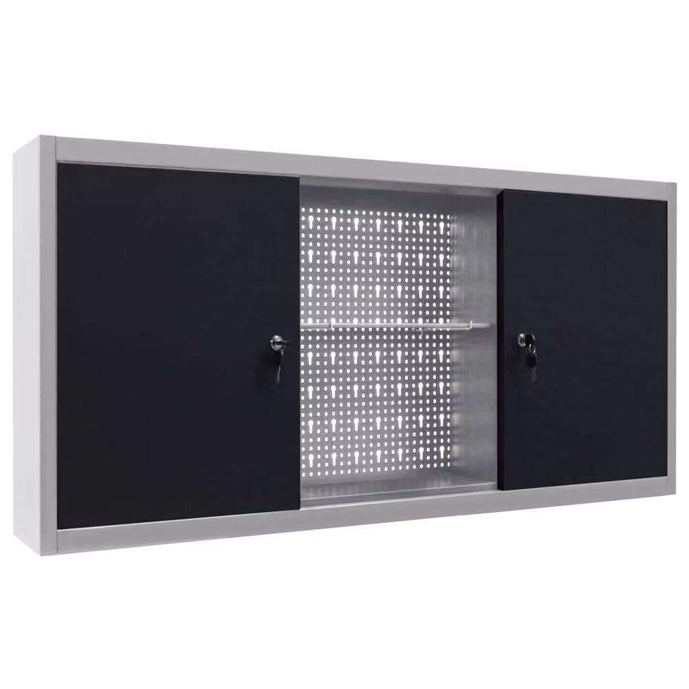 Berkfield Home Industrial Style Wall Mounted Metal Tool Cabinet in Grey and Black, H 120 x W 60 x D 19 cm – 3