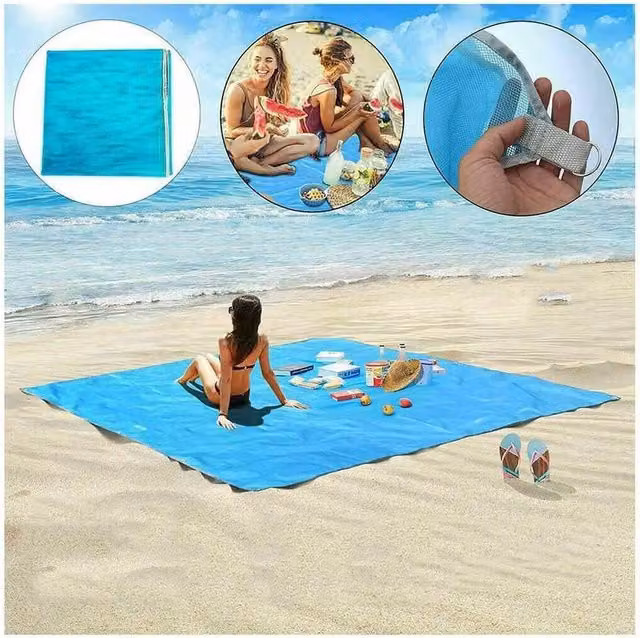 MANTRARAJ Sand Proof Blue Beach and Picnic Blanket with Pegs