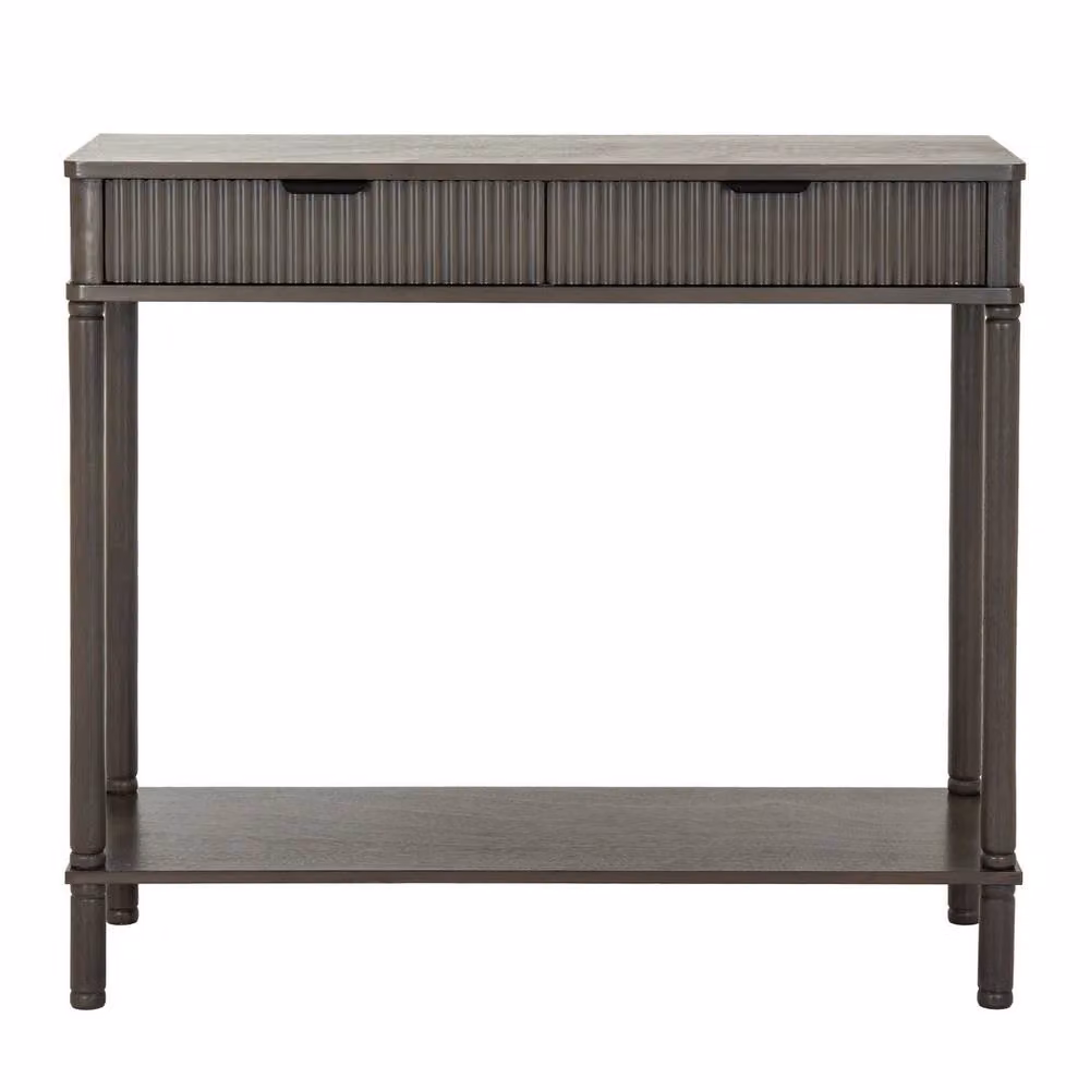 Lemon Pavilion Reed Collection 2 Drawer Wood Console Table, Brown, W: 90 cm, D: 33 cm, H: 80 cm – 2
