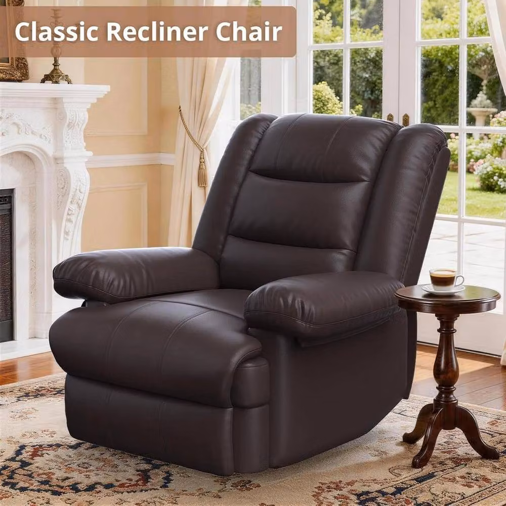 FORGEVIO Manual Recliner Armchair in Brown PU Leather with Solid Wood Frame – 5