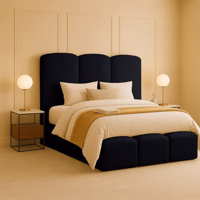 Desire Deco Rivas Modern Upholstered Bed Frame in Black, W/D/H: 120 x 200 cm
