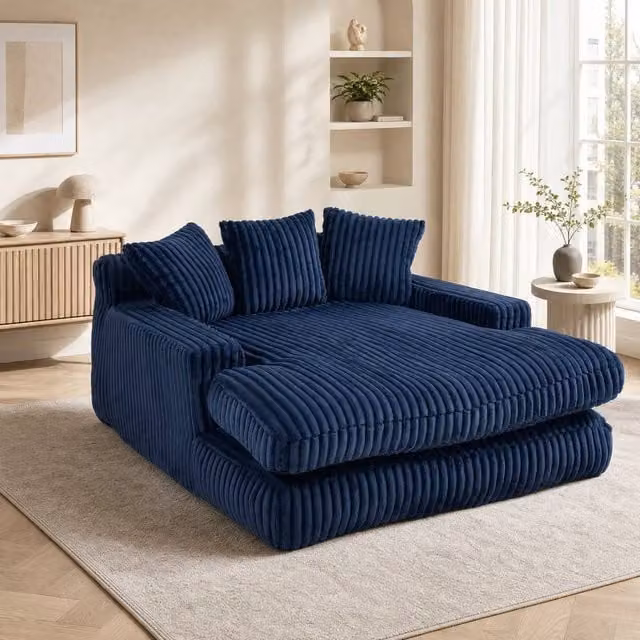 STILVORA Modern Upholstered Chaise Lounge Chair with Scatter Cushions in Blue