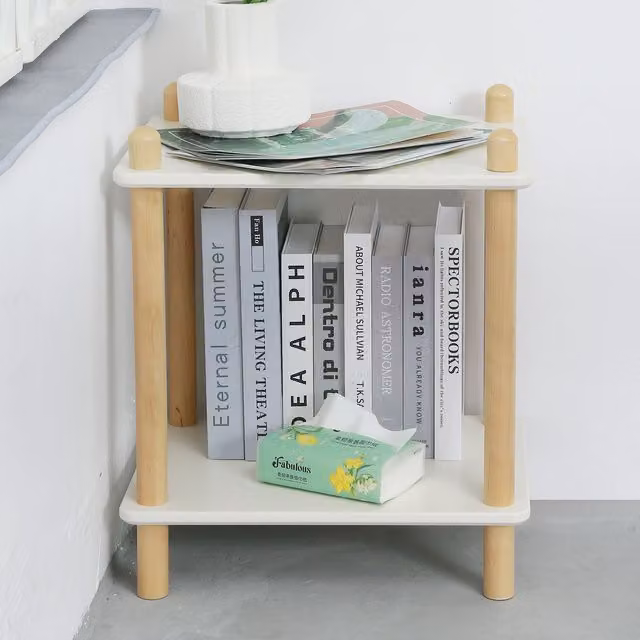 HMD Furniture Birch Wood Book Shelf in White and Natural, H 114 x W 76.7 x D 30 cm