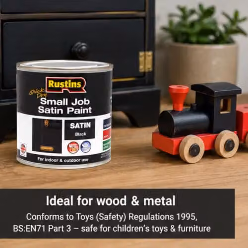 Rustins Quick Dry Water Based Satin Wood Paint, Black, 250ml – 4