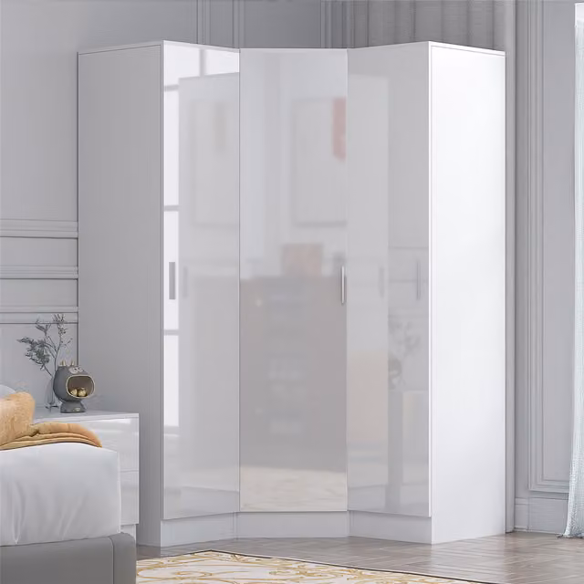 REFLECT Wardrobe Bundle with 1 Corner Unit and 2 Single Door Units in White Gloss and Matt White