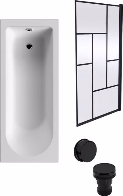 Balterley Round Bath in White with Black Abstract Screen and Black Waste, W/D/H: 170 x 70 cm – 1