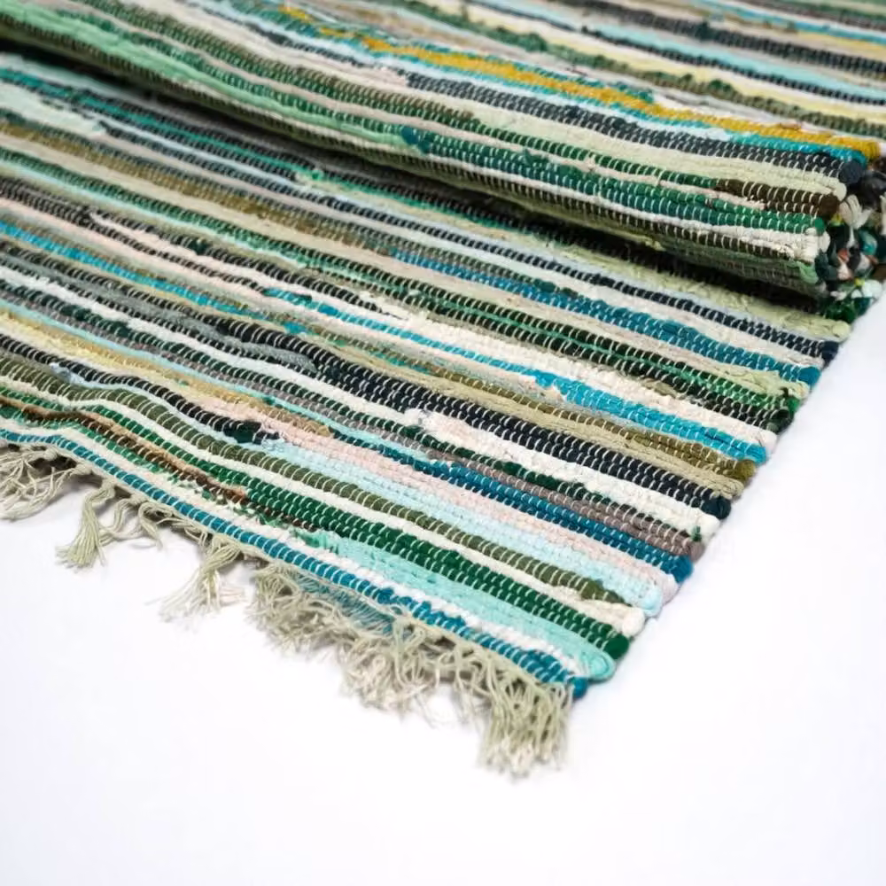 KDMD Premium Natural Green Striped Rag Rug, W: 50 cm, L: 90 cm – 3