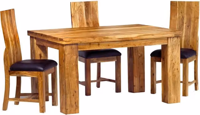 IH Design Rustic Acacia Wood Rectangular Dining Table and 4 Chairs Set in Brown