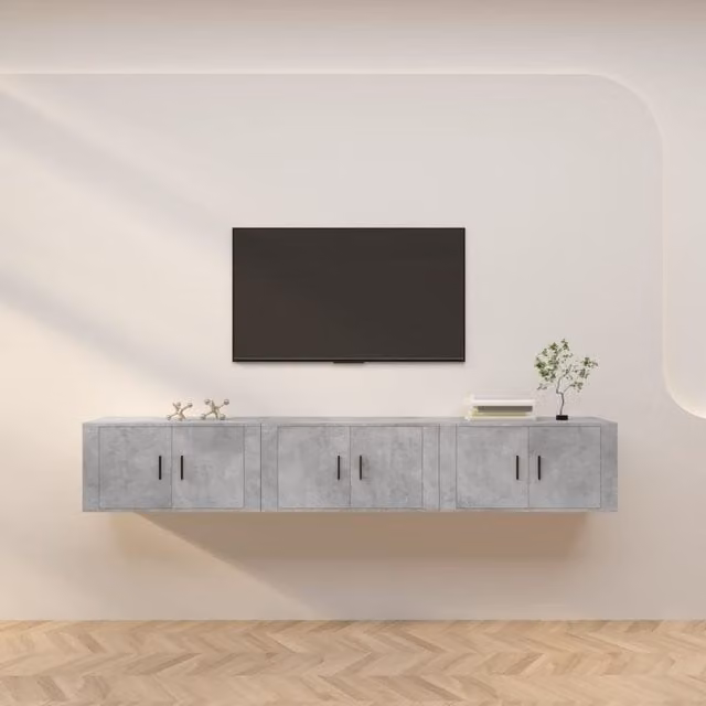 Berkfield Home Set of 3 Wall-mounted TV Cabinets in Concrete Grey, W/D/H: 80 x 34.5 x 40 cm