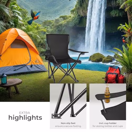 tectake Set of 2 Foldable Camping Chairs in Black with Cup Holders and Carry Bags – 5