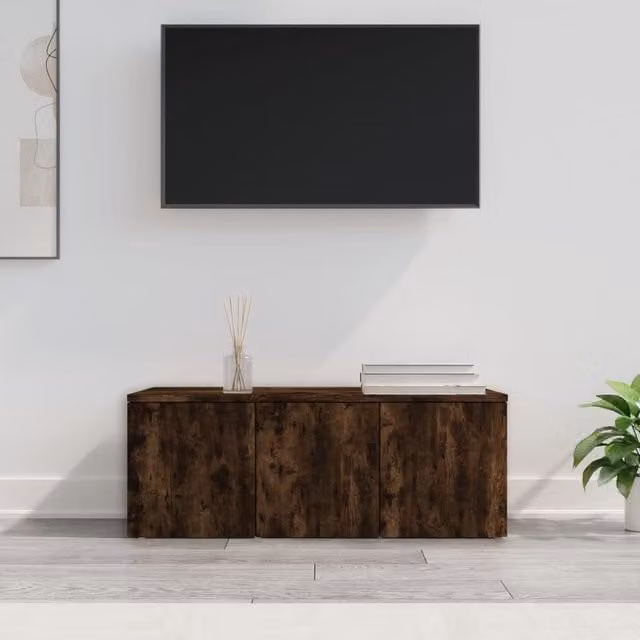 Berkfield Home TV Cabinet in Smoked Oak Brown, W/D/H: 80 x 34 x 30 cm