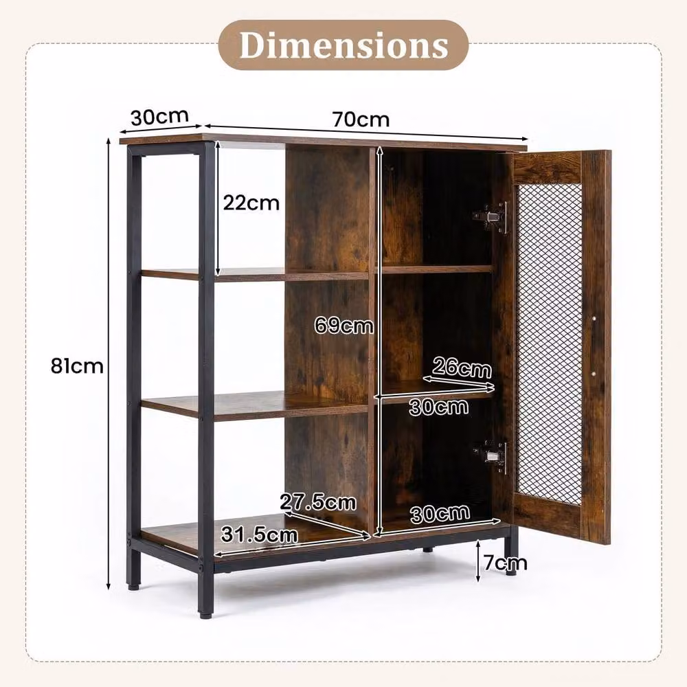 KORVIXA Industrial Home Bar Cabinet and Coffee Station in Brown with Glass Soft-Close Doors – 2