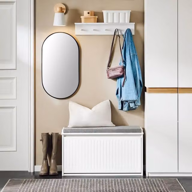 SoBuy Modern White Shoe Rack and Hallway Bench with Fabric Details, W/D/H: 80 x 45 x 155 cm