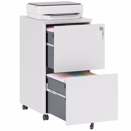 Vinsetto 2-Drawer Lockable Metal Filing Cabinet with Castors, White, W/D/H: 43.5 x 37.0 x 67.5 cm – 1