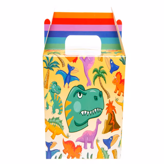 LG-Imports Pack of 12 White and Multicolour Paper Dinosaur Party Lunch Boxes