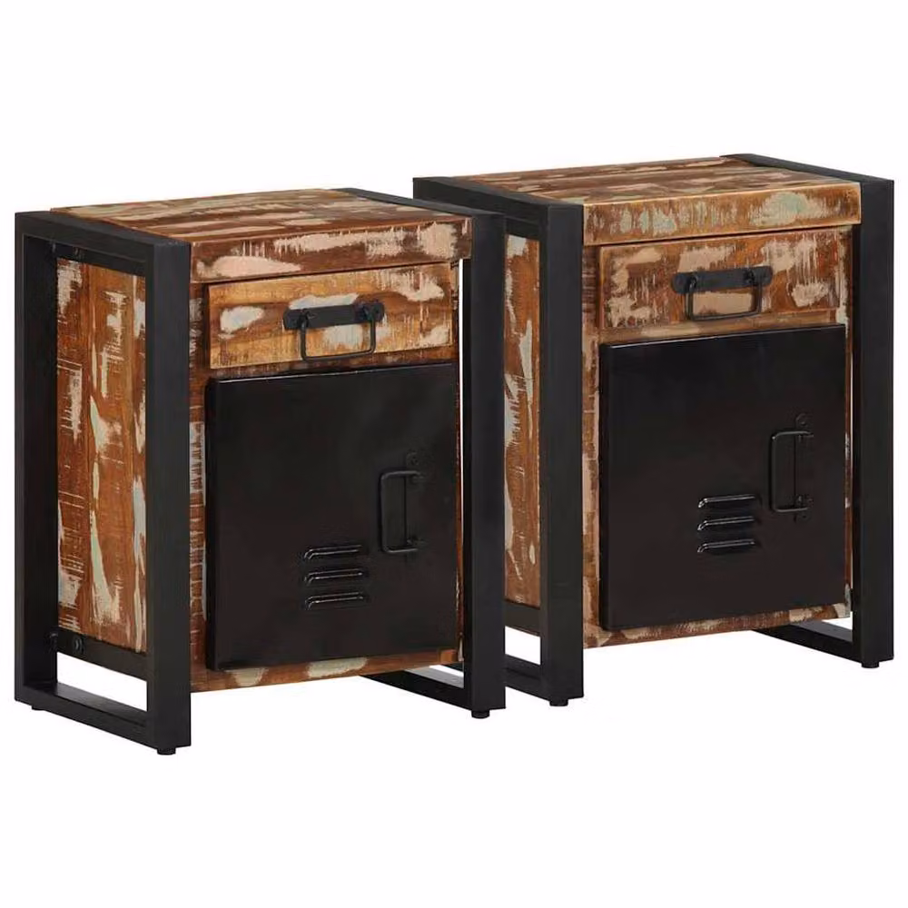 Berkfield Home Set of 2 Rustic Mango Wood Bedside Cabinets in Multicolour – 2