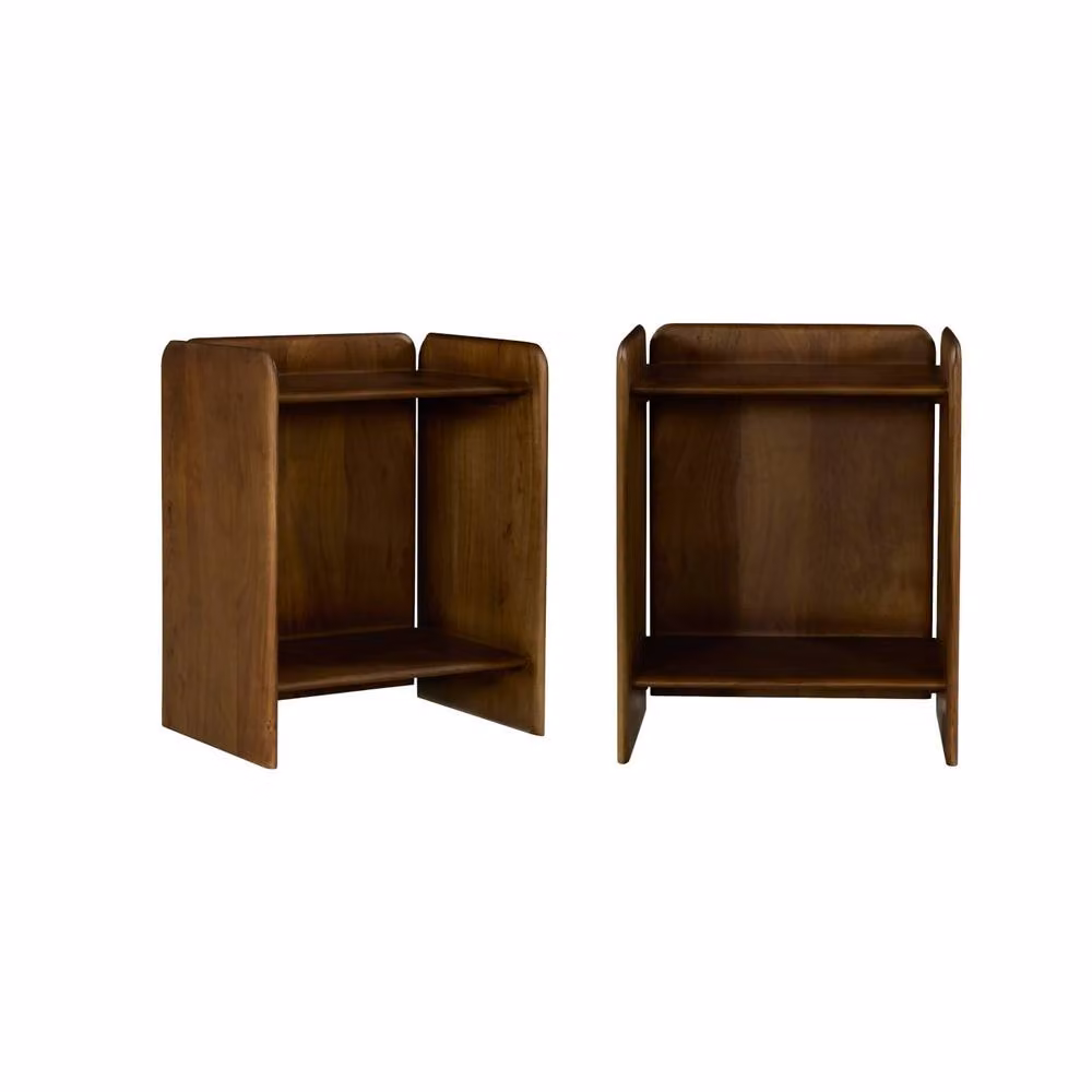 Sweek Set of 2 Modern Acacia Wood Bedside Tables with 2 Levels in Dark Brown – 2
