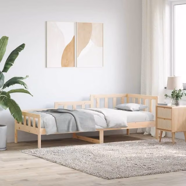 Berkfield Home Rustic Solid Wood Pine Day Bed, Brown, W/D/H: 90 x 190 cm