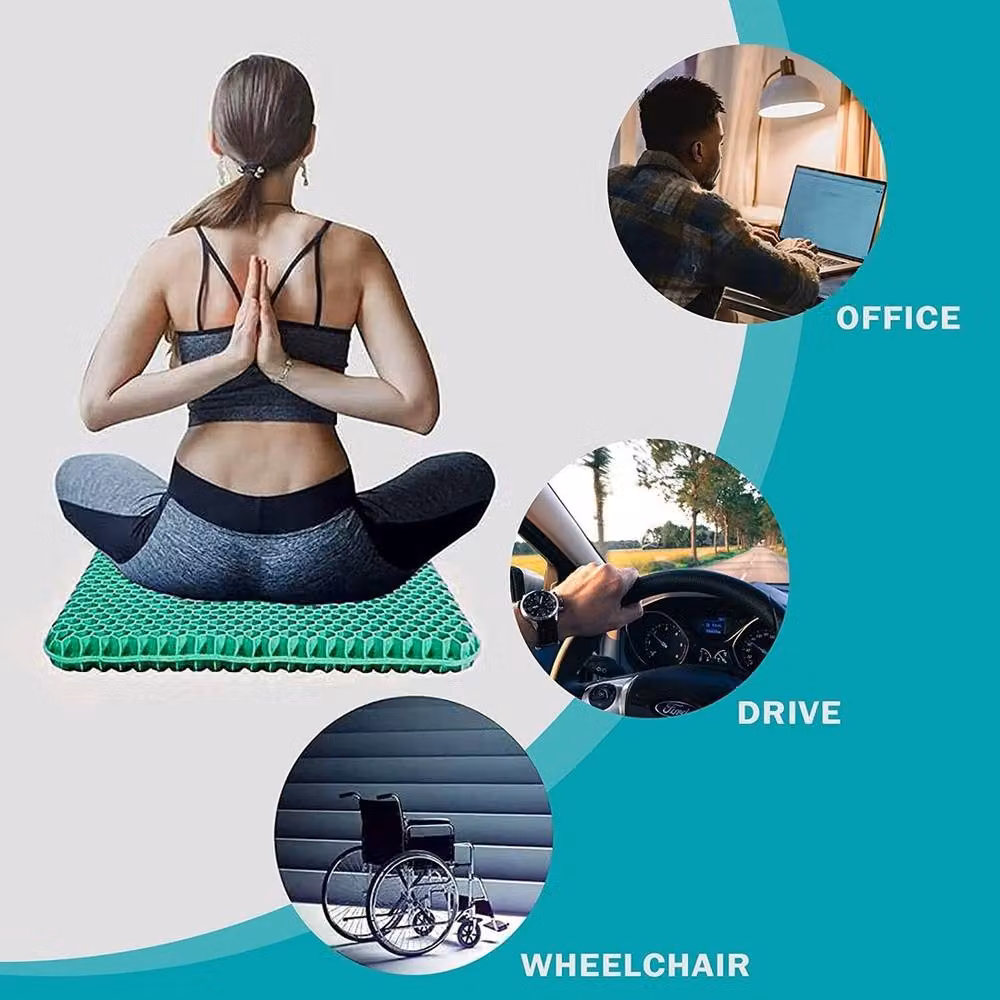 NESTLUNE Green Orthopaedic Egg Shaped Gel Seat Cushion with Breathable Ergonomic Design, W: 120 cm x D: 120 cm x H: 1 cm – 2