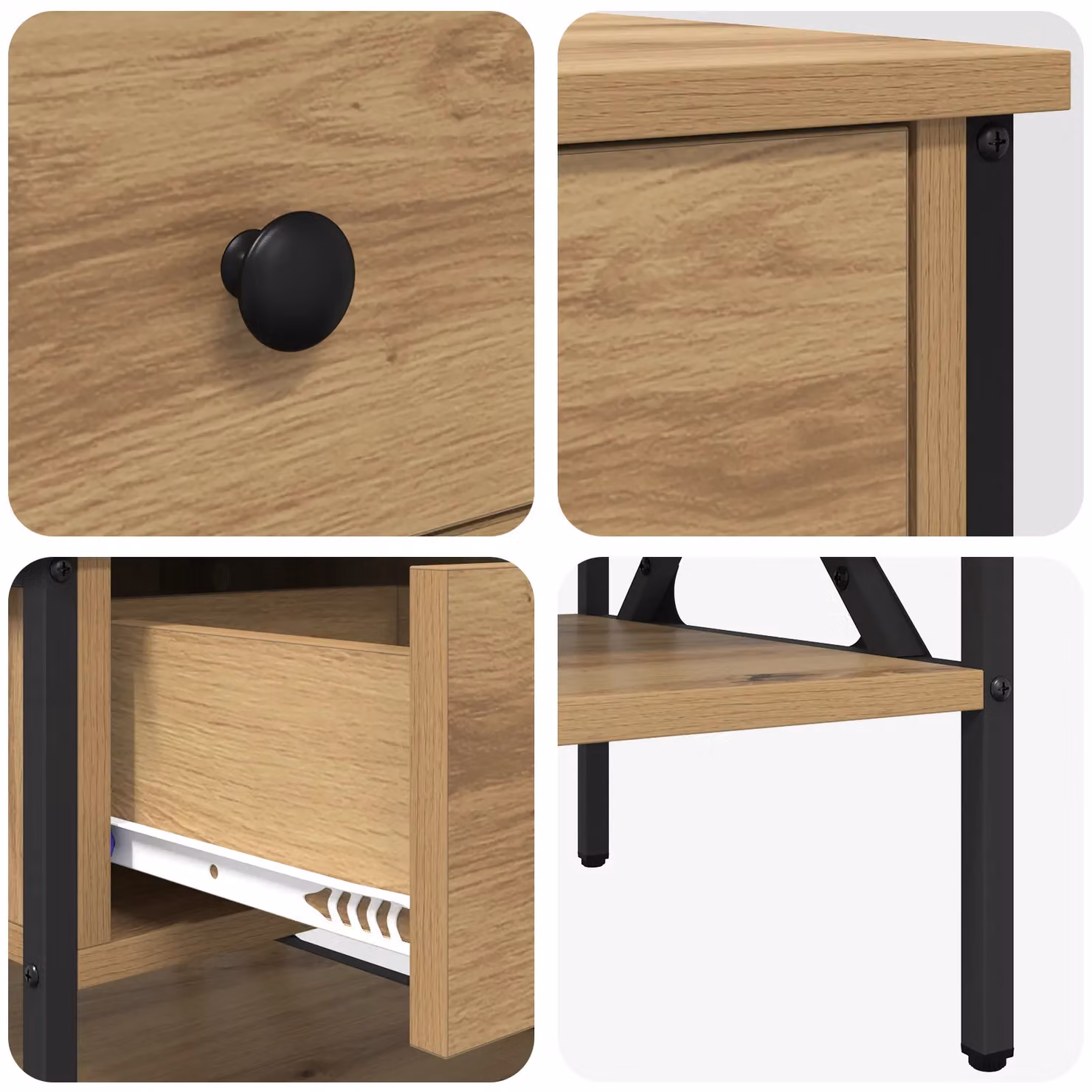 Berkfield Home Artisan Oak Bedside Table in Beige, W/D/H: 40 x 42 x 45 cm – 4