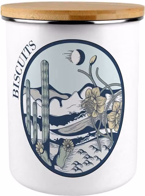 Purely Home Desert Flowers Extra Large Floral Biscuit Tin in Blue Enamel Metal