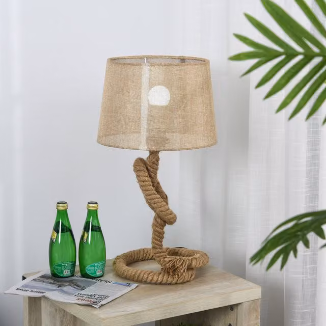 HOMCOM Nautical Style Rope Base Table Lamp in Beige and Yellow
