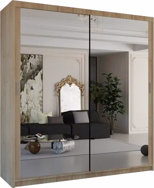 Sliding Wardrobes 4 U Galaxy Modern Oak Full Length Mirrored Sliding Door Wardrobe, Width: 90 cm