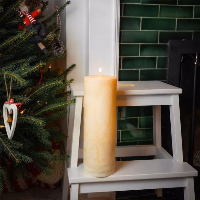 Nicola Spring Round Vanilla Pillar Candle in Cream, 215hr Burn Time