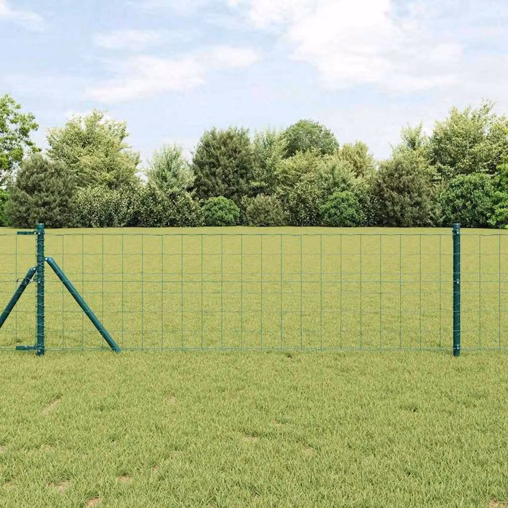 Berkfield Home Euro Fence with 13 Posts, Green Galvanised Steel, 0.8 x 25 m – 2