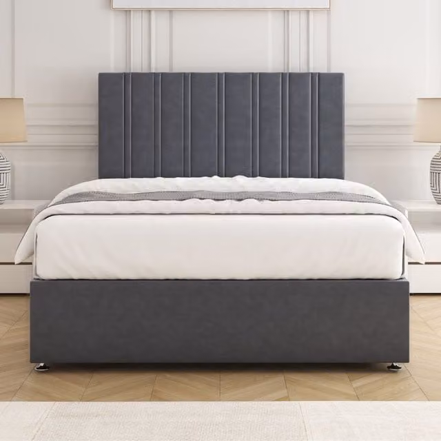 BSSPOKE Sienna Plush Velvet Divan Bed Set with 24 inch Headboard and Mattress in Charcoal Grey, W/D/H: 90 x 200 cm – 1