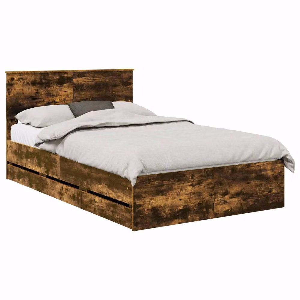 Berkfield Home Modern Bed Frame with Drawers in Smoked Oak Brown, W: 135 cm, L: 190 cm – 2