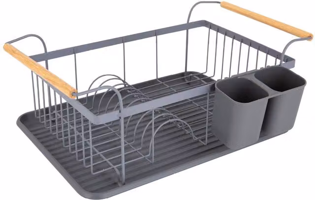 Tower Grey Rectangular Dish Rack with Drip Tray and Cutlery Holder