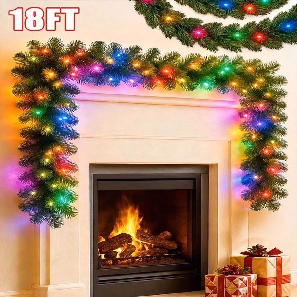 FLAVORA 18ft Green Christmas Garland with Colourful Prelit Lights, W: 100 cm, H: 60 cm – 2