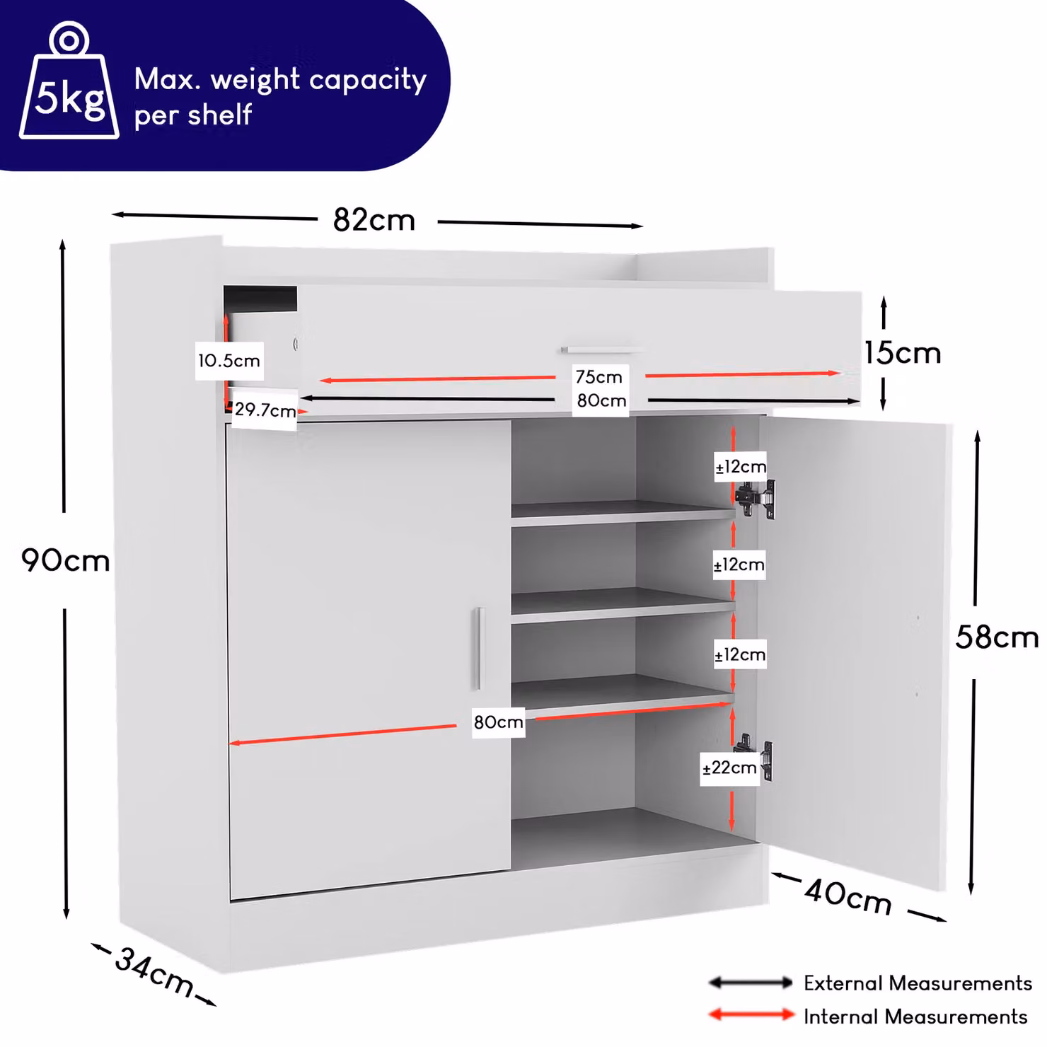 Vida Designs Dalby 2 Door 1 Drawer Shoe Cabinet in White – 2