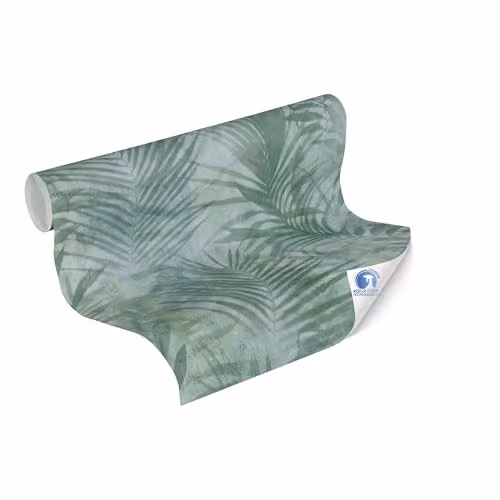 Livingwalls DESIGNDROP Non-Woven Pre-pasted Wallpaper in Green and Blue with Botanical Palm Leaf Design, W: 0.53 m x L: 10.05 m – 1