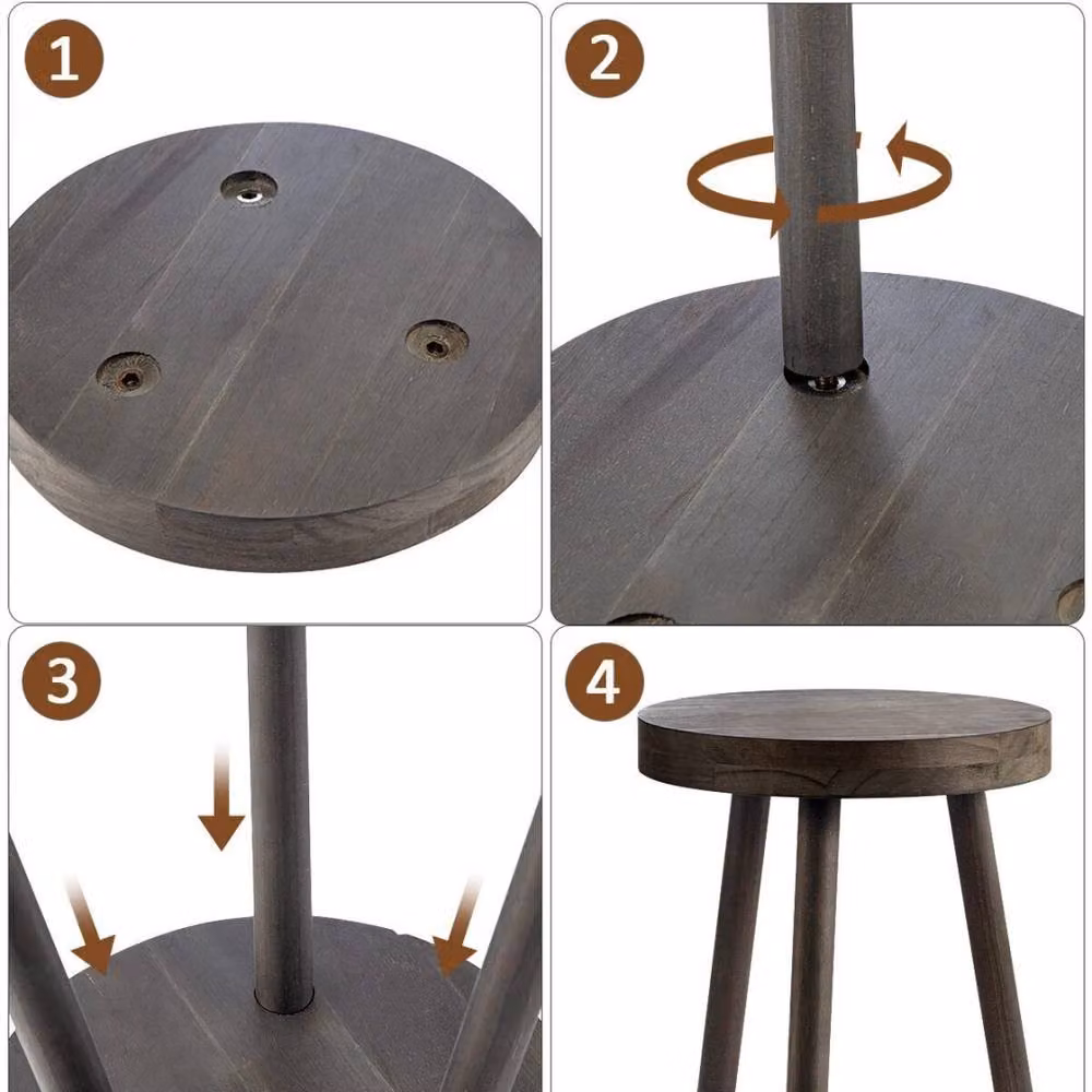 Kelvenix Rustic Pine Wooden Plant Stand and Side Table in Dark Brown, W/D/H: 35 x 30 x 40 cm – 3