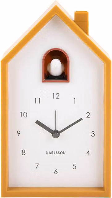 PRESENT TIME Karlsson Modern Cuckoo Analog Tabletop Alarm Clock, Yellow, W/D/H: 12 x 6 x 20 cm – 1