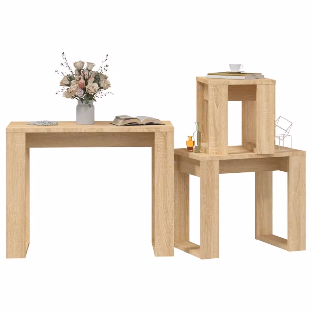 Berkfield Home Nesting Tables, 3 Piece Set in Sonoma Oak Brown Engineered Wood – 2