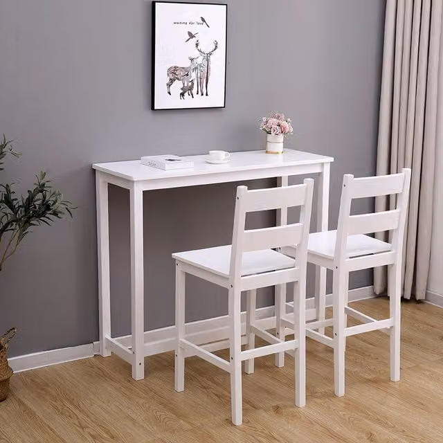 Westwood White Glossy Pine Wooden Bar Table Set with 2 Stools
