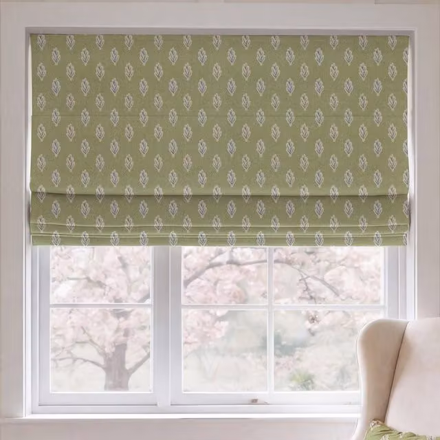 ANTE DECOR Hidcote Made To Measure Blackout Roman Blind in Pistachio Green Floral Design