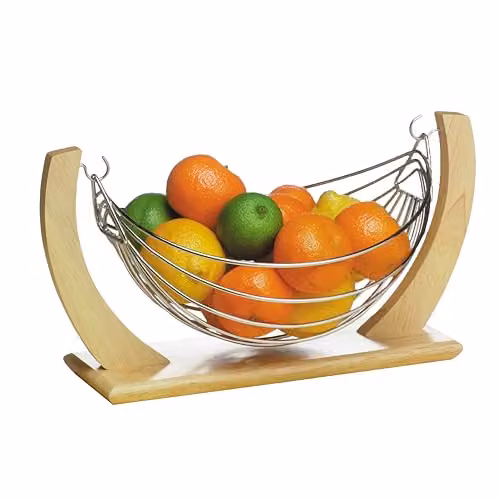 Orsina Quirky Rubberwood Fruit Hammock in Brown, H 34.0 cm x W 22.0 cm x D 18.0 cm