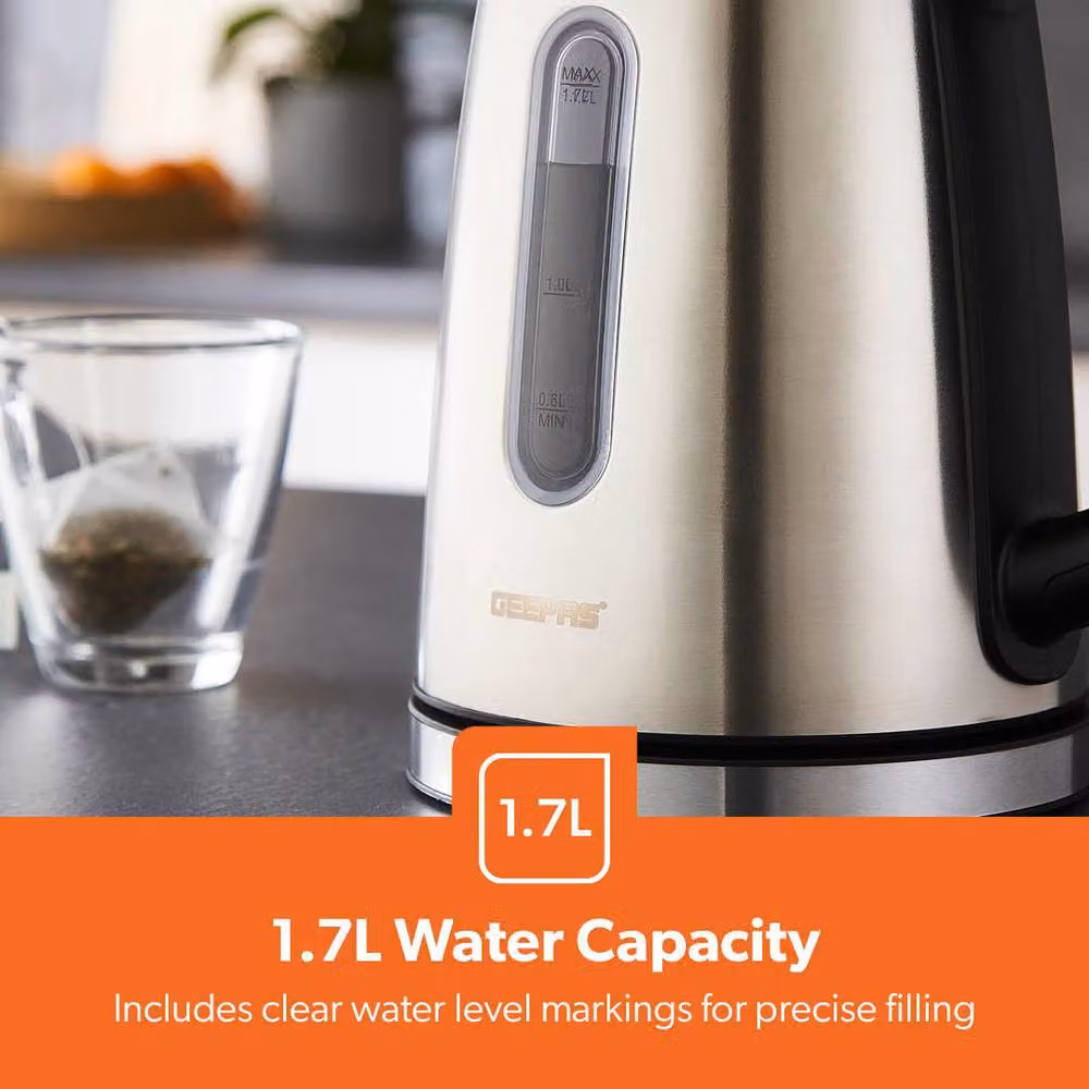 Geepas 2200W Stainless Steel Cordless Electric Kettle with Auto Shut-Off, 1.7 l, Silver – 5