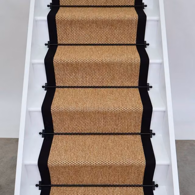 RainbowHome Marlowe Stair Runner in Brown with 100% Cotton Black Border, W: 65 cm, L: 700 cm – 1