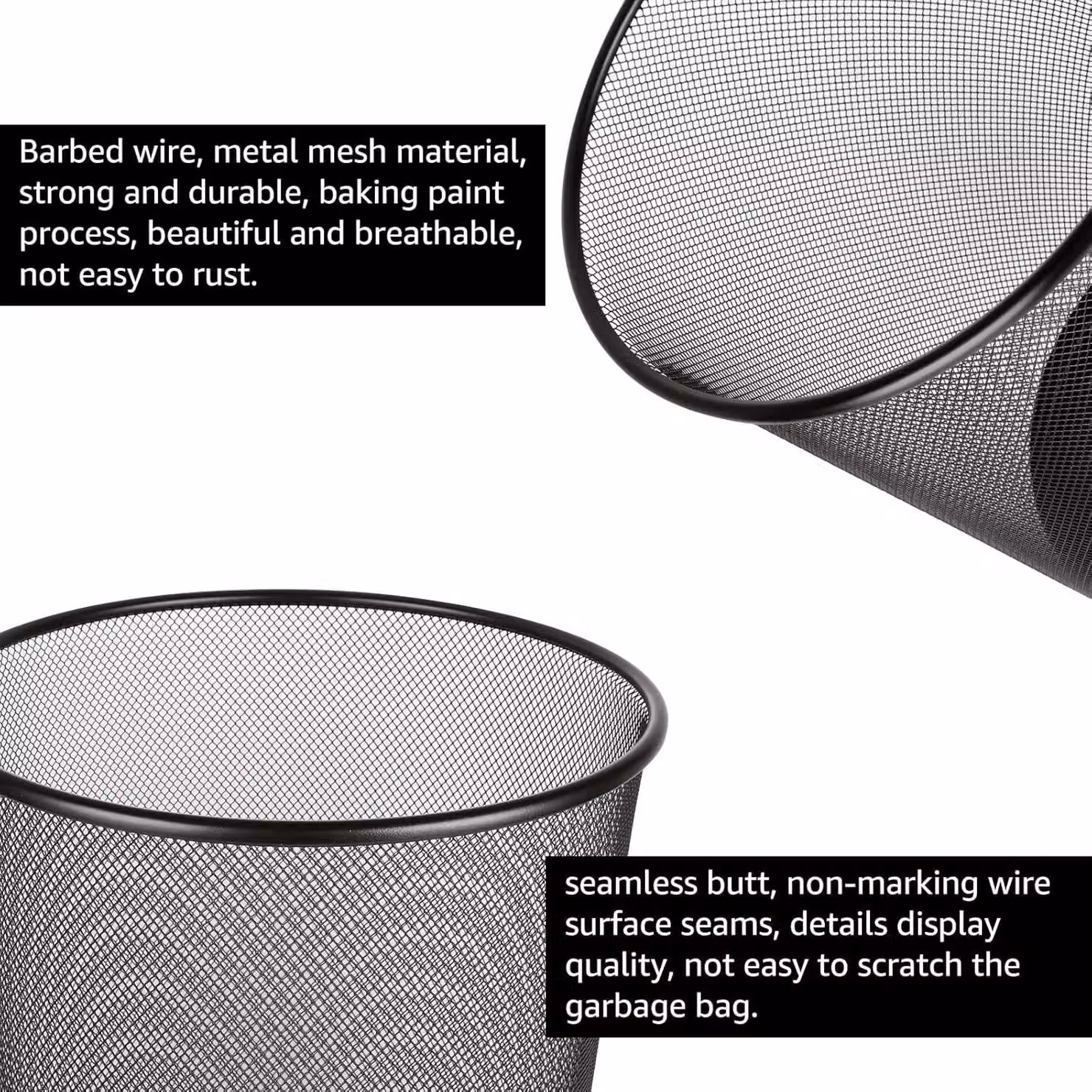 MantraRaj Black Round Metal Mesh Waste Paper Bin, 9L Capacity, Pack of 2 – 5