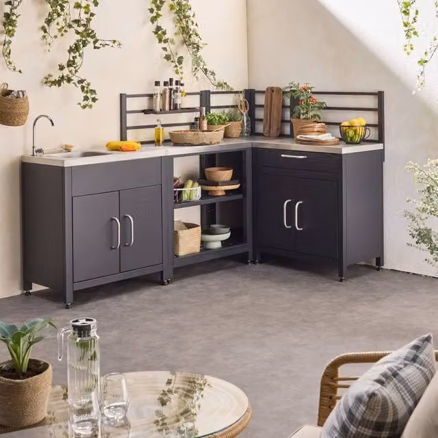 Sweek 4-Module Stainless Steel Outdoor Kitchen in Black, W/D/H: 114.0 x 52.5 x 80.0 cm