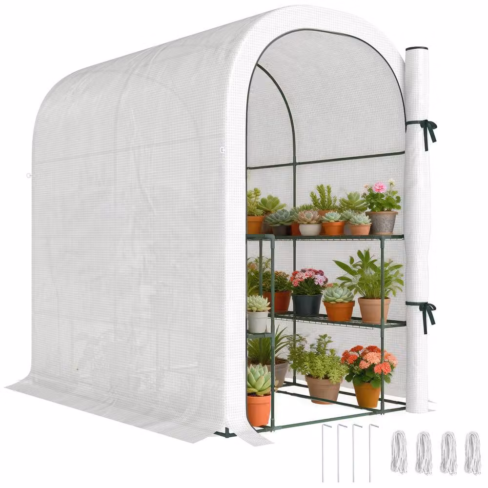 OUTSUNNY White Walk-in Garden Greenhouse with Roll-up Door, W/D/H: 123 x 187 x 189 cm – 2