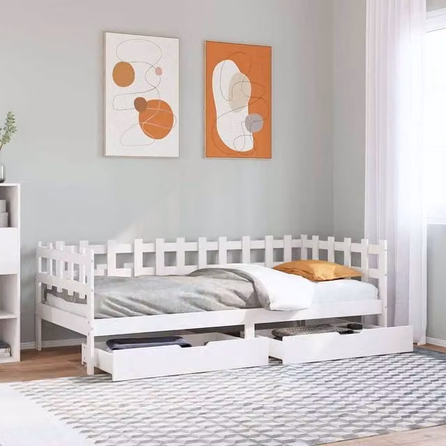 Berkfield Home Solid Wood Daybed with Drawers in White, W/D/H: 80 x 200 cm