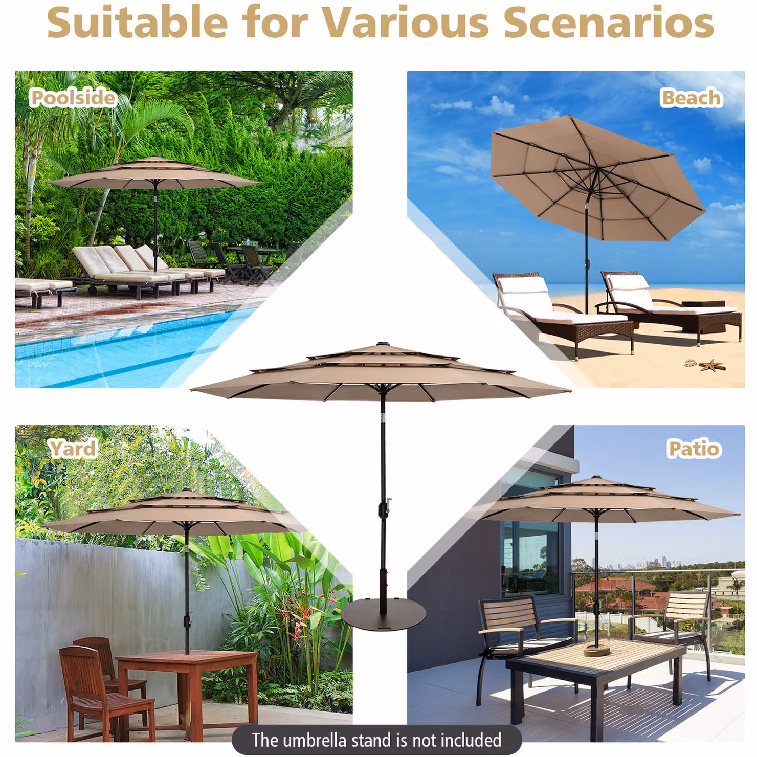 Costway 3-Tier Double Vented Outdoor Patio Umbrella in Brown – 2
