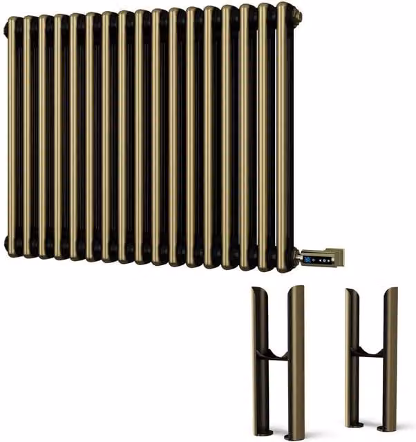 Alpha 2 Column Electric Steel Radiator in Antique Brass, W/H: 60.0 x 76.8 cm